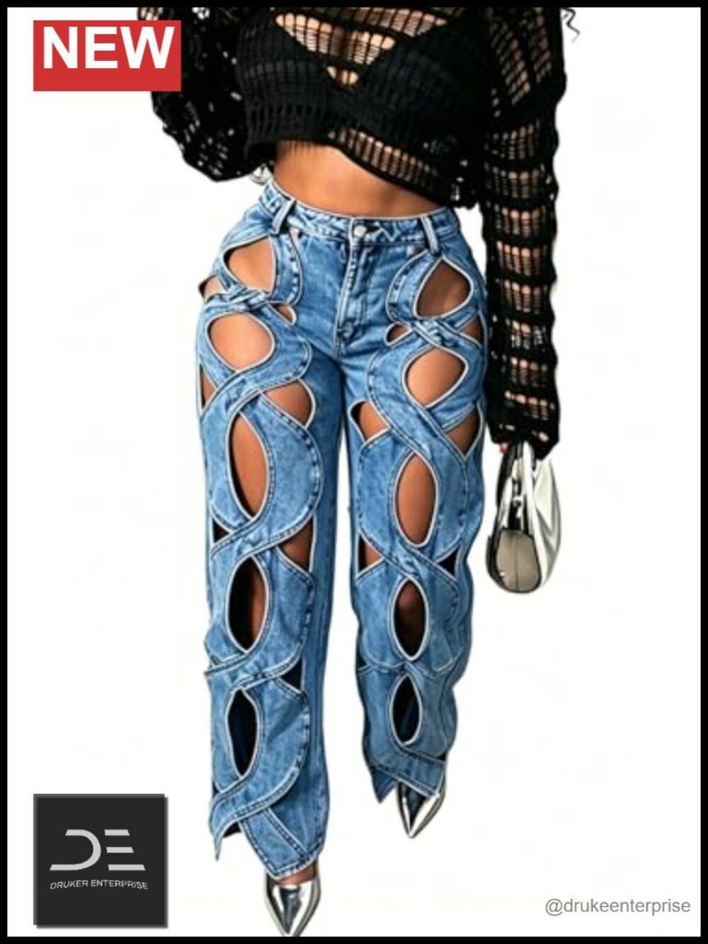 Women's Twist Cutout Wide Leg Jeans Lightweight Stretch Denim